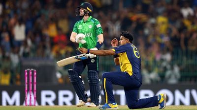 T20 World Cup: Theekshana, Hasaranga's heroics help Sri Lanka eke out 20-run win over Ireland Sri Lanka's Maheesh Theekshana (R) celebrates the wicket of Ireland's Gareth Delany in this frame. (Getty)