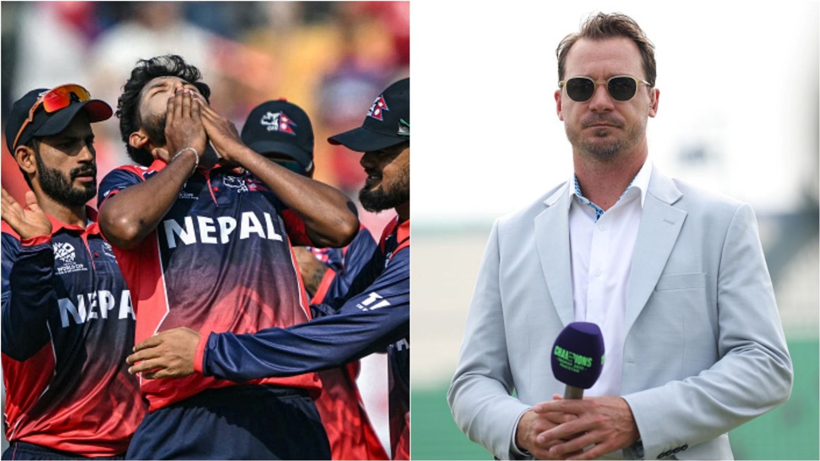 'He ruled cricket for 10 years': Nepal pacer reacts to Steyn offering to coach them after England show Nepal pacer Nandan Yadav celebrates with his teammates after taking a wicket against England in T20 World Cup 2026 clash at Wankhede Stadium, Mumbai; South Africa pacer-turned-commentator Dale Steyn.