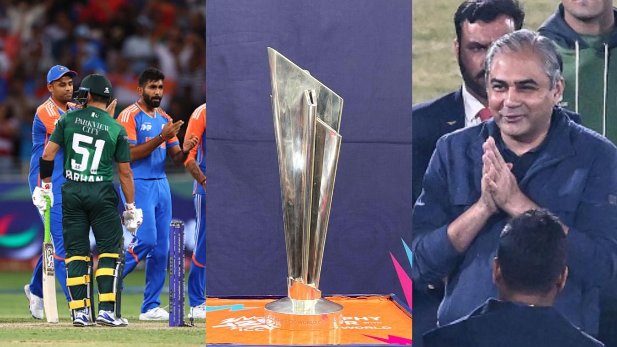 India vs Pakistan along with T20 World Cup and Mohsin Naqvi (Getty)