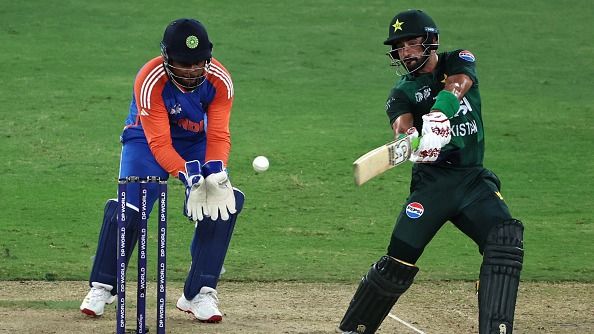 Pakistan's Sahibzada Farhan (R) and India's Sanju Samson in frame. (Getty)