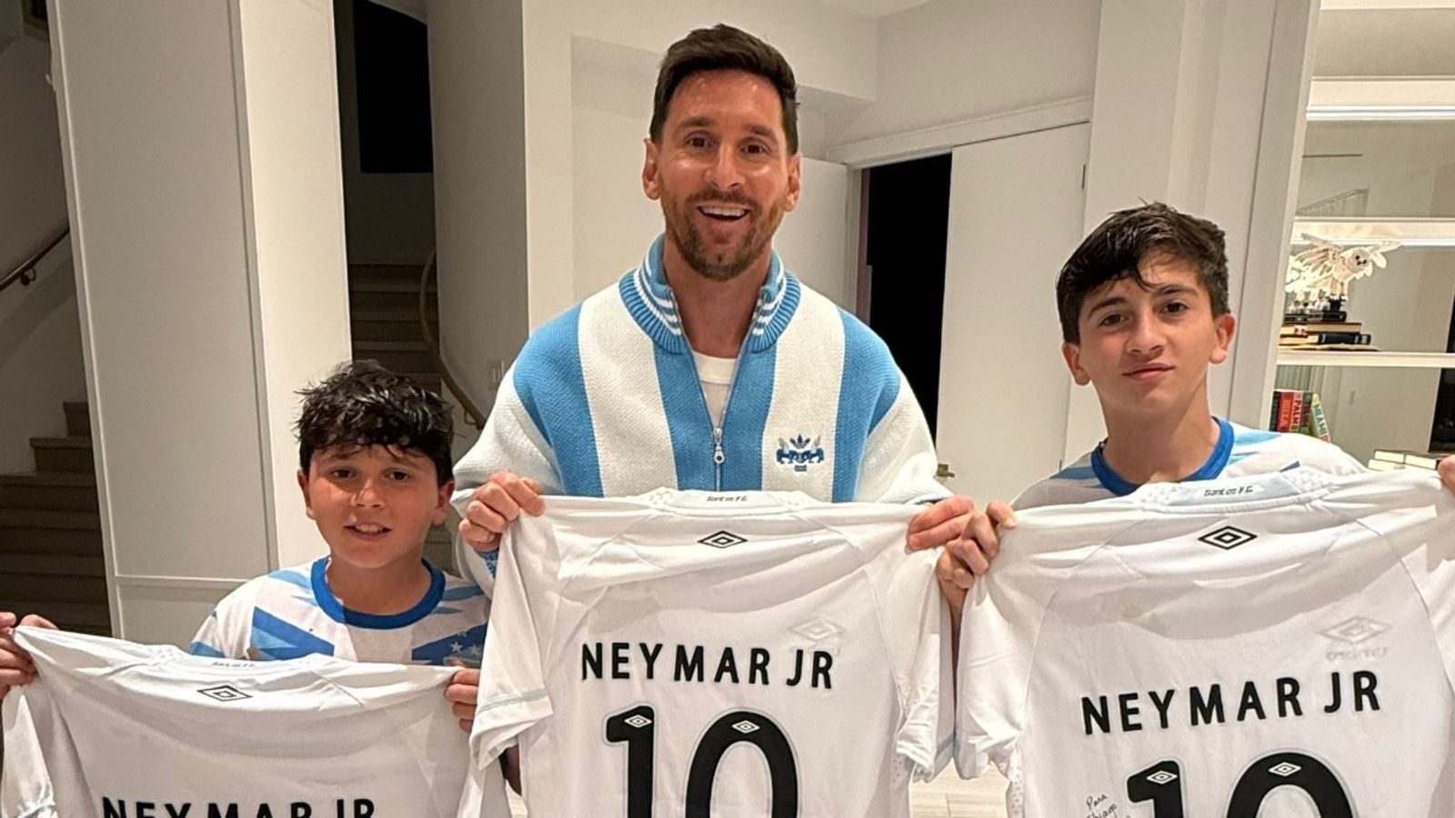 Lionel Messi and his sons receive special gift from Neymar Jr Lionel Messi in the frame.