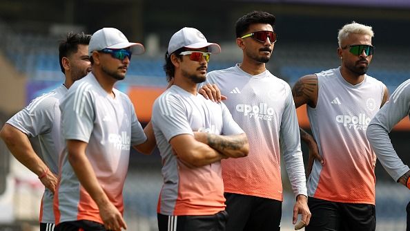 L-R: India's Rinku Singh, Kuldeep Singh, Ishan Kishan, Axar Patel and Hardik Pandya in this frame. (Getty)