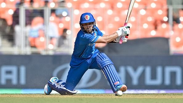 Rahmanullah Gurbaz plays a shot during the 2026 ICC Men's T20 Cricket World Cup group stage match between Afghanistan and South Africa (Getty)