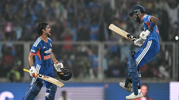 India's Ishan Kishan (L) celebrates with Hardik Pandya in this frame. (Getty)