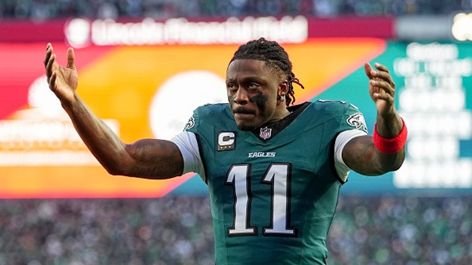 Jason Kelce reacts to harsh criticism over calling out A.J. Brown for letting frustration affect his play A.J. Brown in the frame.