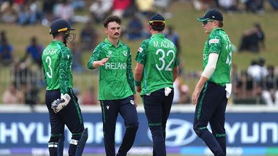 T20 World Cup 2026: Lorcan Tucker’s 94 powers Ireland to massive 96-Run win over Oman Matthew Humphreys of Ireland celebrates with team mates after dismissing Ashish Odedara of Oman during the ICC Men's T20 World Cup India & Sri Lanka 2026 match between Ireland and Oman (getty)