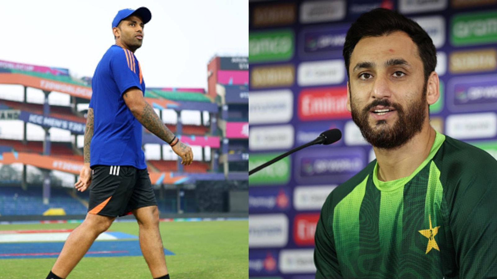 Kapil Dev reveals if India feel the heat as favourites against Pakistan in T20 World Cup encounter India's Suryakumar Yadav (L) and Pakistan's Salman Ali Agha in frame. (Getty)