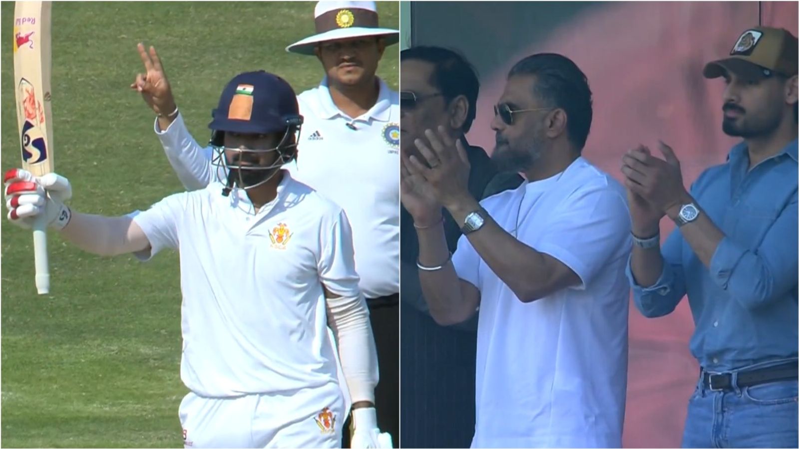 KL Rahul scores 2nd consecutive century in Ranji Trophy knockouts, dominates Uttarkhand in semifinal Karnataka opener KL Rahul celebrates his century. Sunil Shetty, Ahan Shetty applaud his achievement on Day 1 of the Ranji Trophy semi-final clash against Uttarkhand.