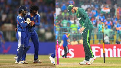 Ishan Kishan indirectly mocks Shaheen Shah Afridi after India's dominating win vs Pakistan in T20 World Cup 2026 Ishan and Tilak along with Shaheen Afridi (Getty)
