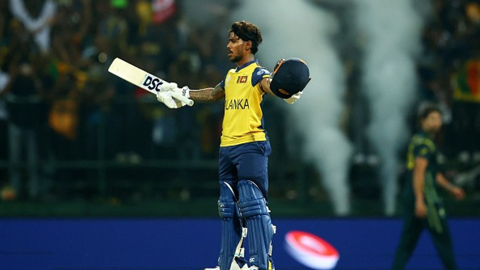 T20 World Cup: Sri Lanka almost eliminate Australia as Nissanka's ton fires hosts into Super 8 with eight-wicket win Sri Lanka's Pathum Nissanka celebrates after cracking a century against Australia in this frame. (Getty)