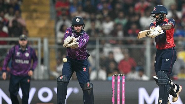 Nepal's Dipendra Singh Airee (R) plays a shot during the 2026 ICC Men's T20 Cricket World Cup group stage match between Nepal and Scotland at the Wankhede Stadium in Mumbai (getty)