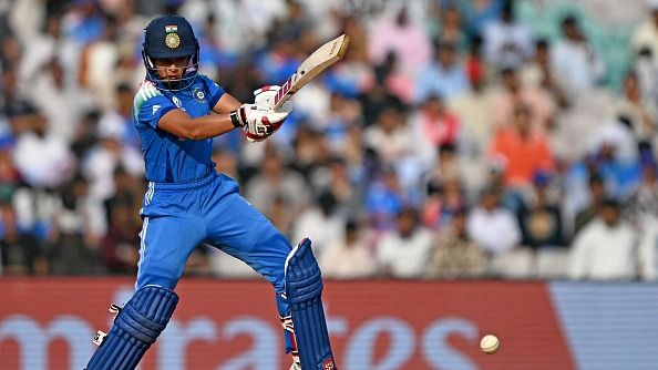  Pratika Rawal plays a shot during the ICC Women's Cricket World Cup 2025 one-day international (ODI) match between India and New Zealand at the DY Patil Stadium in Navi Mumbai (Getty)