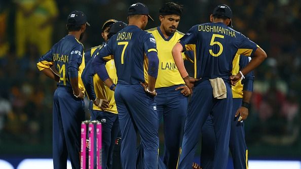 Matheesha Pathirana of Sri Lanka receives medical treatment during the ICC Men's T20 World Cup India & Sri Lanka 2026 match between Australia and Sri Lanka at Pallekele Cricket Stadium