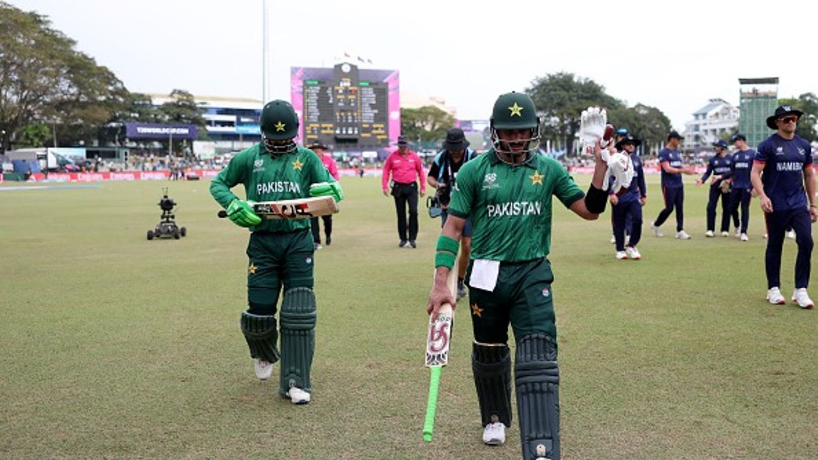 Sahibzada Farhan’s maiden century powers Pakistan into super eights with 102-run win vs Namibia Sahibzada Farhan of Pakistan walks off the field following making a century in the first innings during the ICC Men's T20 World Cup India & Sri Lanka 2026 match between Pakistan and Namibia (Getty)