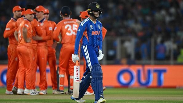 Abhishek Sharma of India walks off after being dismissed during the ICC Men's T20 World Cup India & Sri Lanka 2026 match between India and Netherlands at Narendra Modi Stadium (Getty)