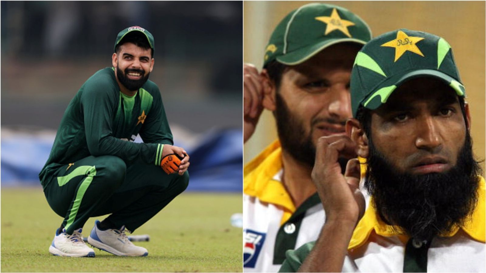'We were the ones who defeated India in 2021 WC': Shadab hits back at Afridi-Yousuf after Namibia win Pakistan's Shadab Khan during a practice session; Mohammad Yousuf and Shahid Afridi.