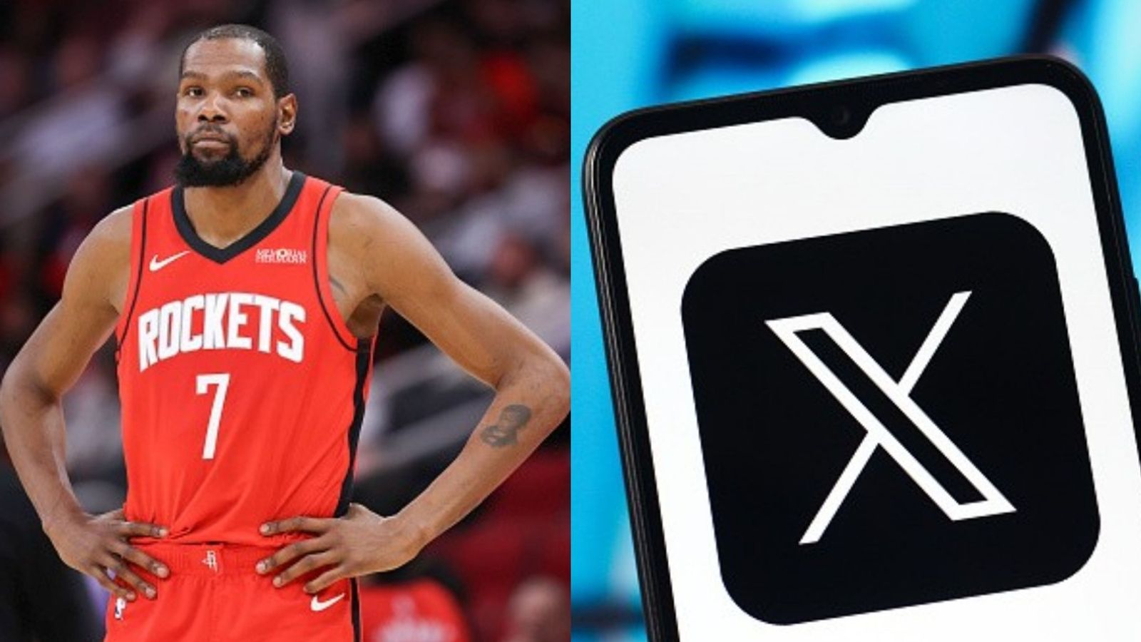 Kevin Durant asked directly about Twitter burner account; here is what Rockets star replied Kevin Durant and Twitter logo in the frame (Images via Getty)