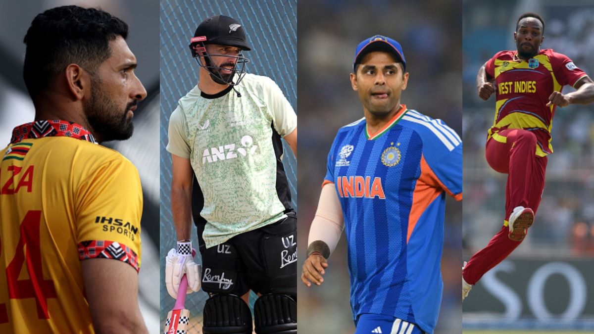 L-R: Zimbabwe's Sikandar Raza, New Zealand's Daryl Mitchell, India's Suryakumar Yadav and West Indies' Shai Hope in frame. (Getty)