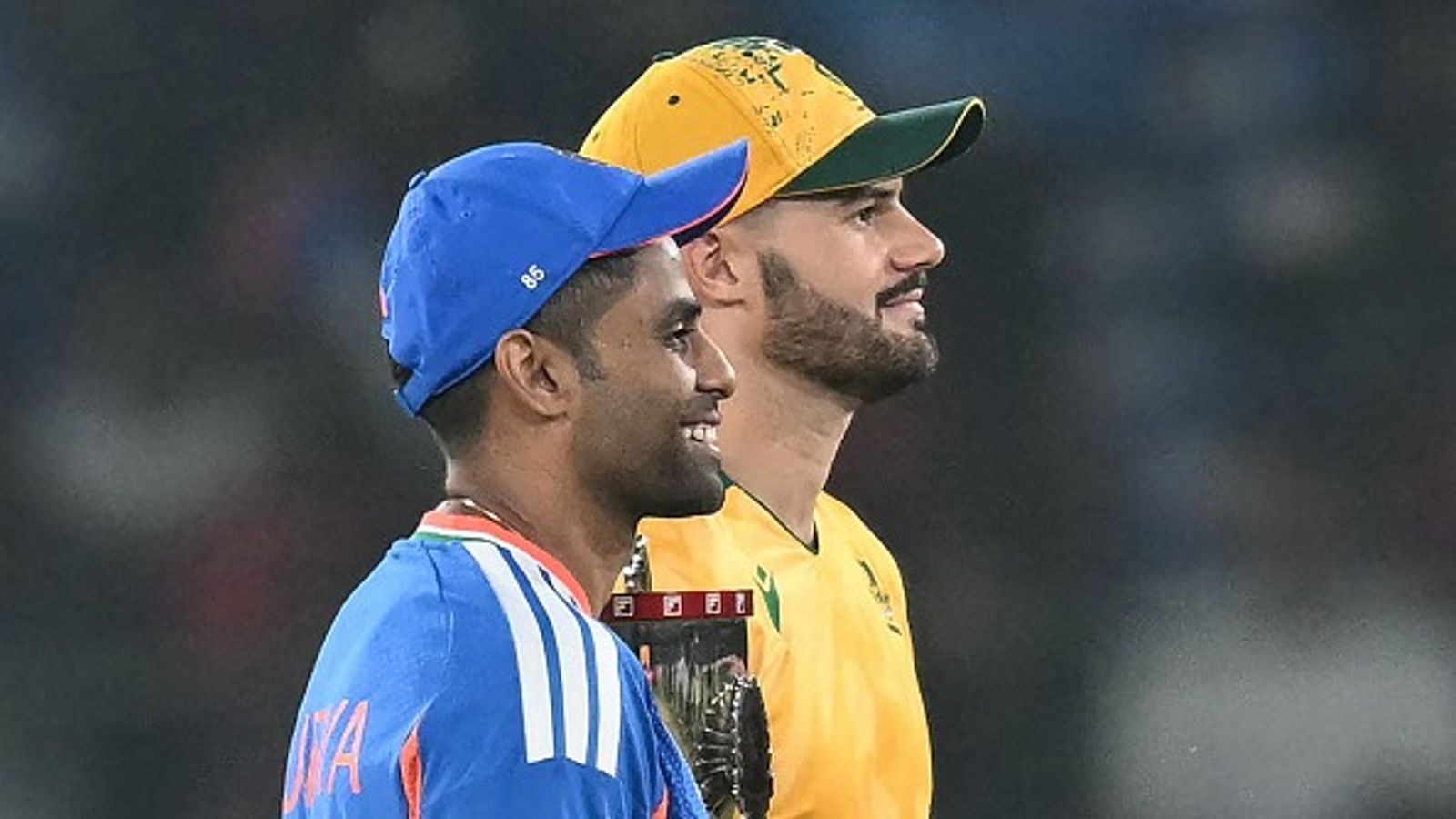 ICC announces match officials for India vs South Africa T20 World Cup Super 8 clash South Africa's captain Aiden Markram (R) and India skipper Suryakumar Yadav in this frame. (Getty)