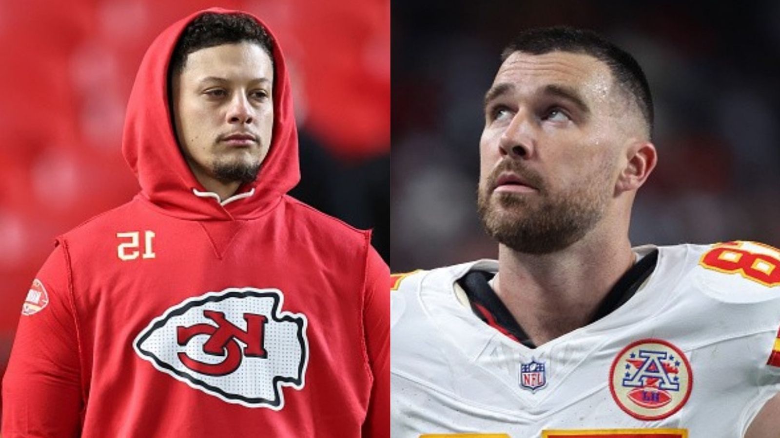 Why are Chiefs stars Patrick Mahomes and Travis Kelce sued by sneaker company? Patrick Mahomes, Travis Kelce in the frame (Images via Getty)