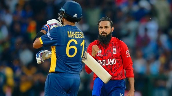 England's Adil Rashid (R) (R) celebrates the wicket of Sri Lanka's Dilshan Madushanka in this frame. (Getty) England's Adil Rashid (R) (R) celebrates the wicket of Sri Lanka's Dilshan Madushanka in this frame. (Getty)