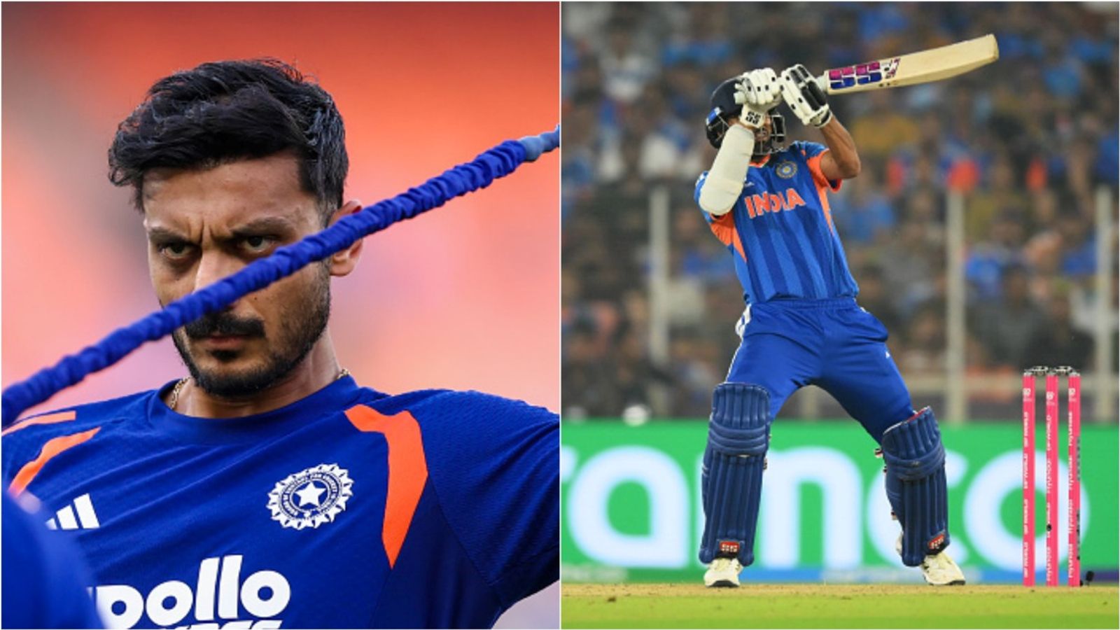 'I hope Axar sees it in that spirit': India assistant coach defends Washington Sundar selection Axar Patel during a training session; Washington Sundar plays a shot against South Africa in T20 World Cup 2026 Super 8 stage game.