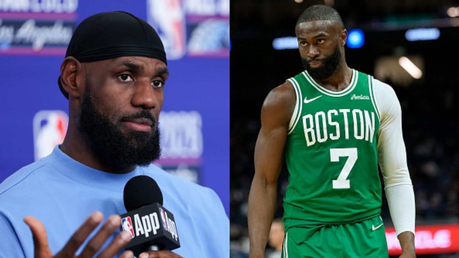 LeBron James speaks on his relationship with Celtics' Jaylen Brown, 'Besides that s**t he said about Bronny’ LeBron James, Jaylen Brown in the frame (Images via Getty)