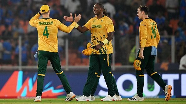 Lungi Ngidi and Aiden Markram of South Africa celebrate after the team's victory during the ICC Men's T20 World Cup India & Sri Lanka 2026 Super 8 (Getty) Lungi Ngidi and Aiden Markram of South Africa celebrate after the team's victory during the ICC Men's T20 World Cup India & Sri Lanka 2026 Super 8 (Getty)