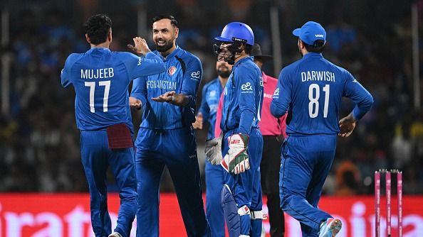 Mohammad Nabi of Afghanistan celebrates taking the wicket (Getty) Mohammad Nabi of Afghanistan celebrates taking the wicket (Getty)