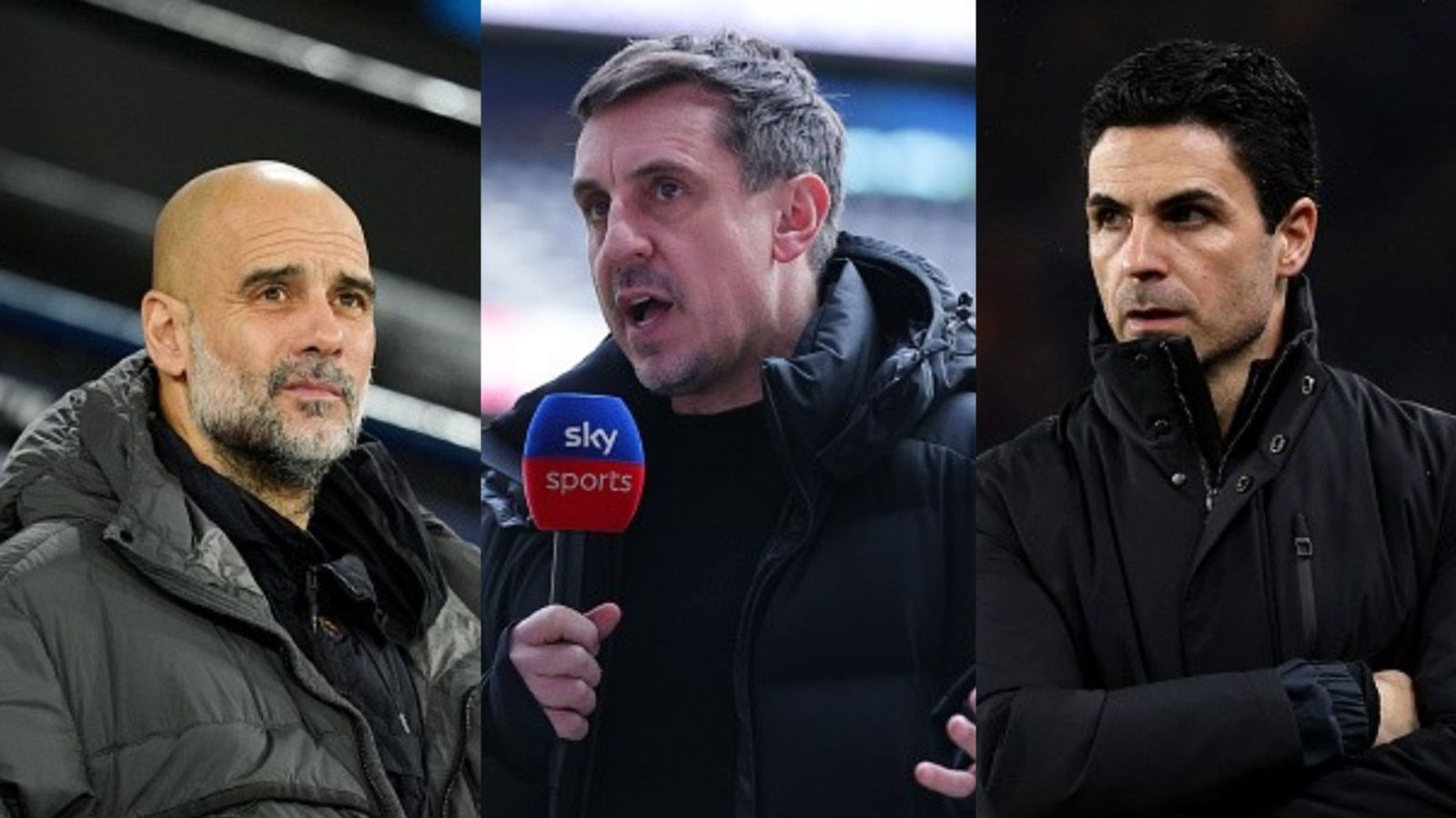 Gary Neville makes bold call that could define Arsenal vs Man City showdown Pep Guardiola, Gary Neville, Mikel Arteta in the frame (Images via Getty)