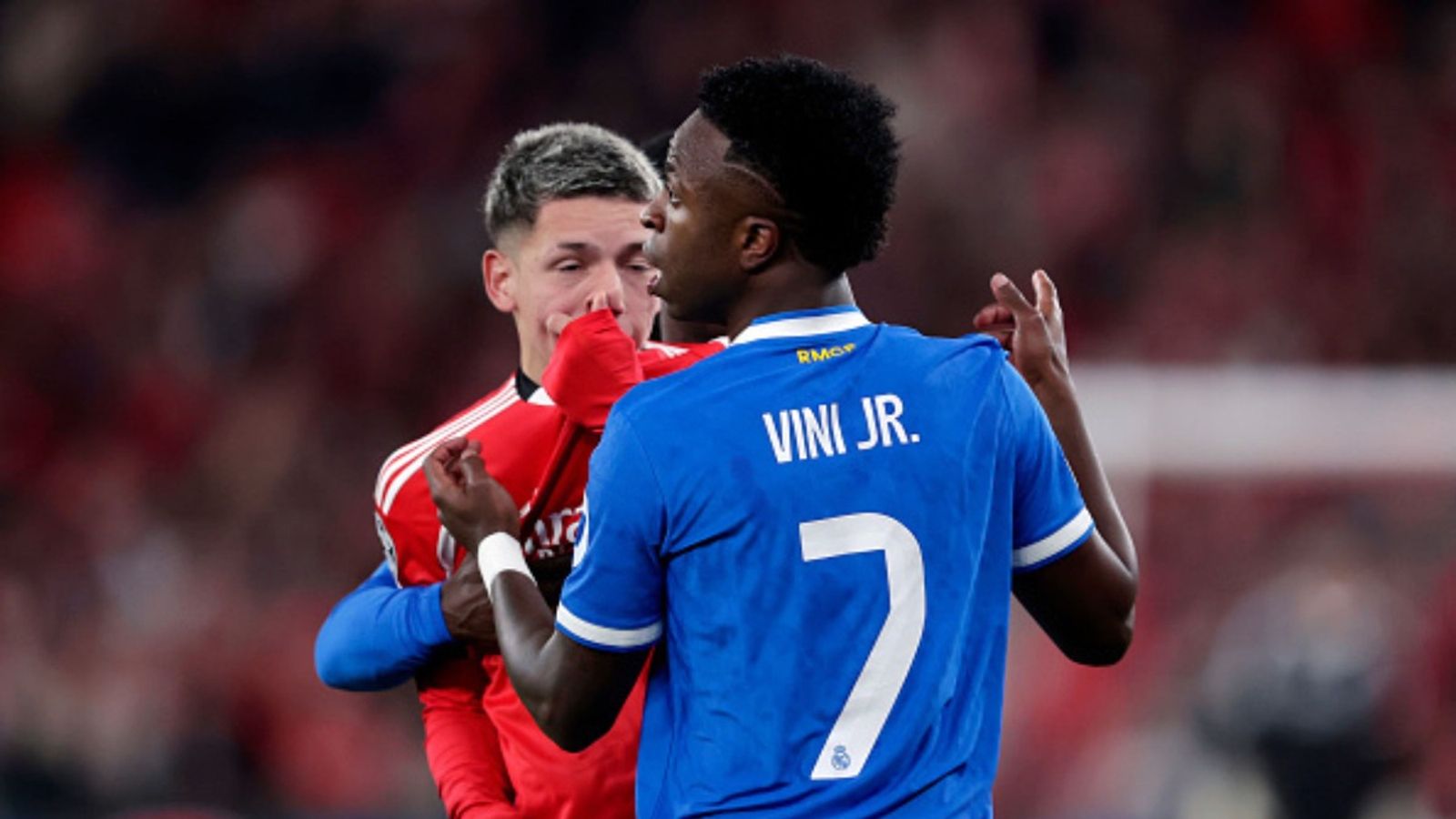Why did Benfica's Prestianni travel to Madrid despite being banned for second leg against Real Madrid? Gianluca Prestianni, Vinicius Jr in the frame (Image via Getty)