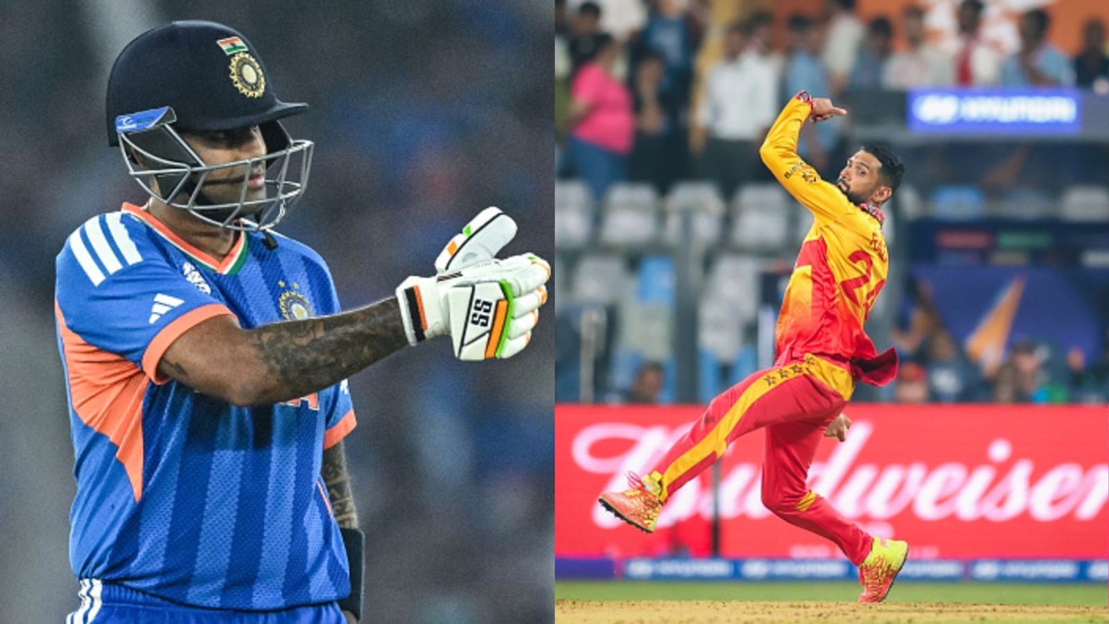 T20 World Cup: India make 2 big changes in must-win Super 8 clash vs Zimbabwe, Know playing XIs India captain Suryakumar Yadav (L) and Zimbabwe skipper Sikandar Raza in frame. (Getty)