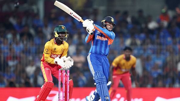 India's star opener Abhishek Sharma (R) in action in this frame. (Getty)