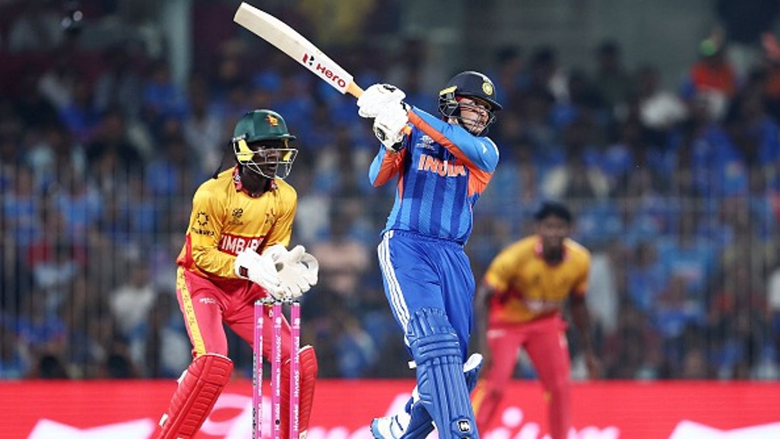 T20 World Cup: India keep semis hopes alive with 72-run win vs Zimbabwe, set up virtual knockout with WI India's star opener Abhishek Sharma (R) in action in this frame. (Getty)
