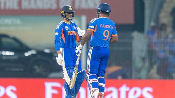 Abhishek Sharma of India and Sanju Samson of India during the ICC Men's T20 World Cup India & Sri Lanka 2026 Super 8 match between India and Zimbabwe (Getty)