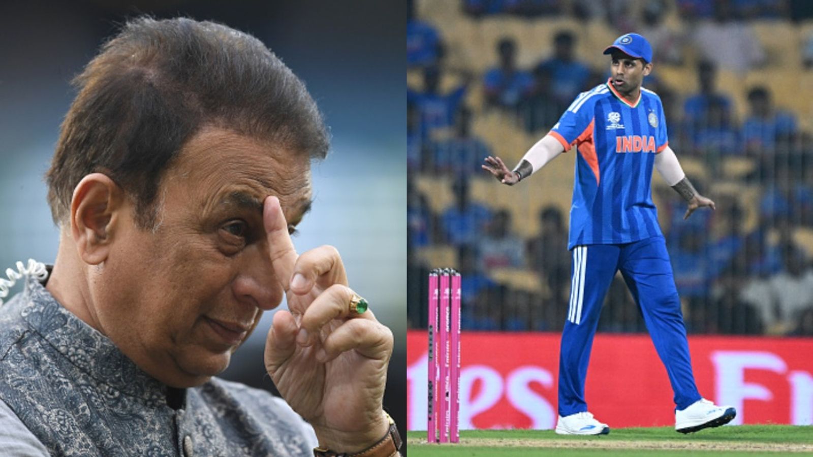 Gavaskar warns India of this big threat in must-win clash vs West Indies, says 'they don't wait to...' Batting great Sunil Gavaskar (L) and India captain Suryakumar Yadav in frame. (Getty)
