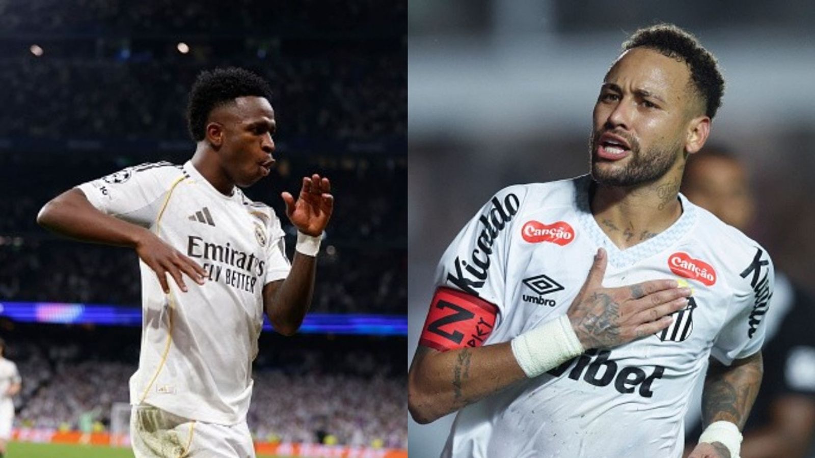 Watch: Neymar Jr hits Vinicius Jr celebration after scoring for Santos to speak against racism Vinicius Jr, Neymar Jr in the frame (Images via Getty)