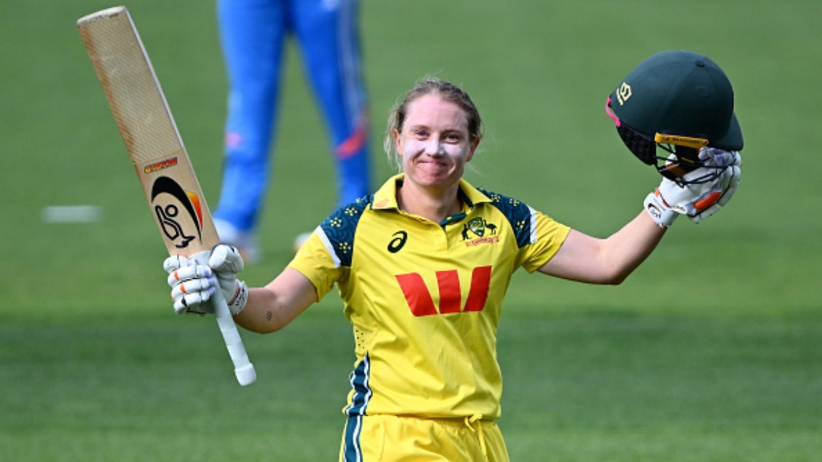 Alyssa Healy wreaks havoc in farewell ODI vs India, smashes 98-ball 158 before bizarre dismissal Alyssa Healy of Australia celebrates scoring a century during game three of the ODI series against India at Bellerive Oval on March 01, 2026 in Hobart, Australia.