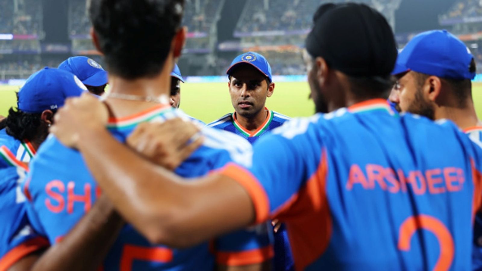 Balaji wants Suryakumar to use this bowler late against West Indies to help regain confidence Suryakumar Yadav of India talks with his team during the ICC Men's T20 World Cup 2026 Super 8 match against Zimbabwe at MA Chidambaram Stadium on February 26, 2026 in Chennai, India.