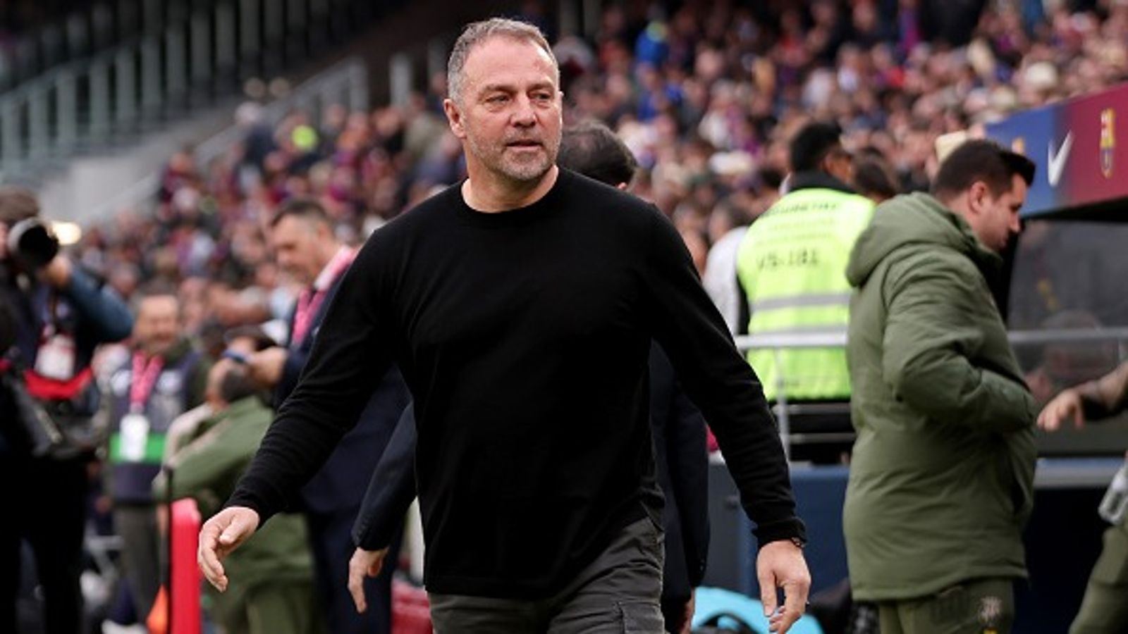 Barcelona boss Hansi Flick opens up on getting yellow card after touchline argument with Villarreal coach Hans-Dieter Flick in the frame.