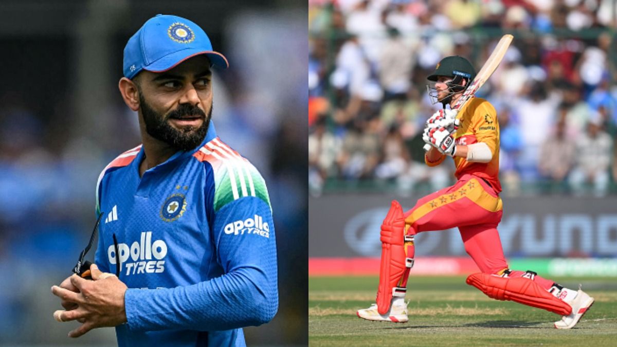 India's Virat Kohli (L) and Zimbabwe's Brian Bennett in frame. (Getty)