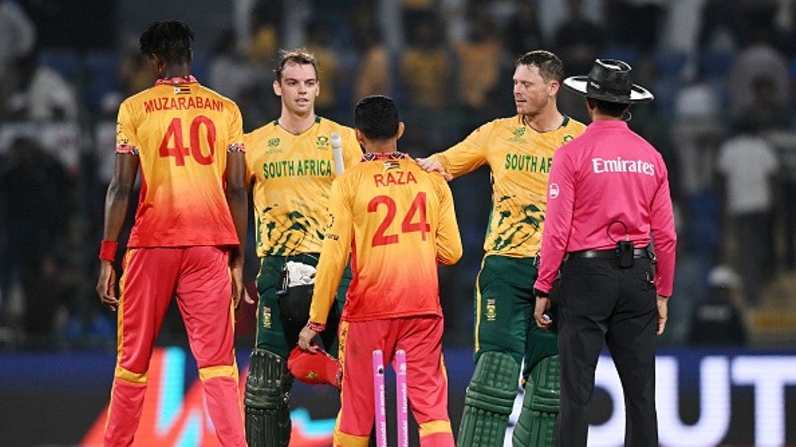 Sikandar Raza’s brilliant all-round effort goes in vain as South Africa beat Zimbabwe by five wickets Players of South Africa and Zimbabwe shake hands following the ICC Men's T20 World Cup India & Sri Lanka 2026 Super 8 match between Zimbabwe and South Africa at Arun Jaitley Stadium on March 01, 2026 in Delhi, India. (Getty)