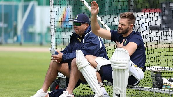 South Africa coach Shukri Conrad (L) and captain Aiden Markram in frame. (Getty)