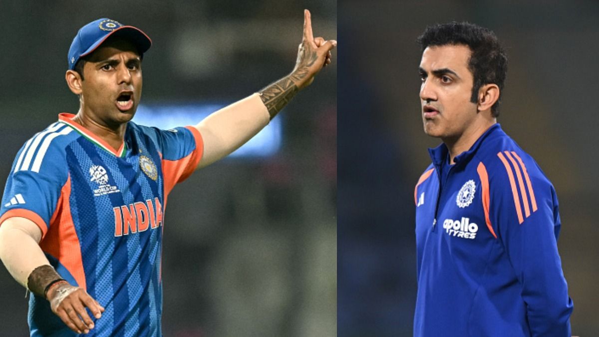 India captain Suryakumar Yadav (L) and head coach Gautam Gambhir in frame. (Getty)