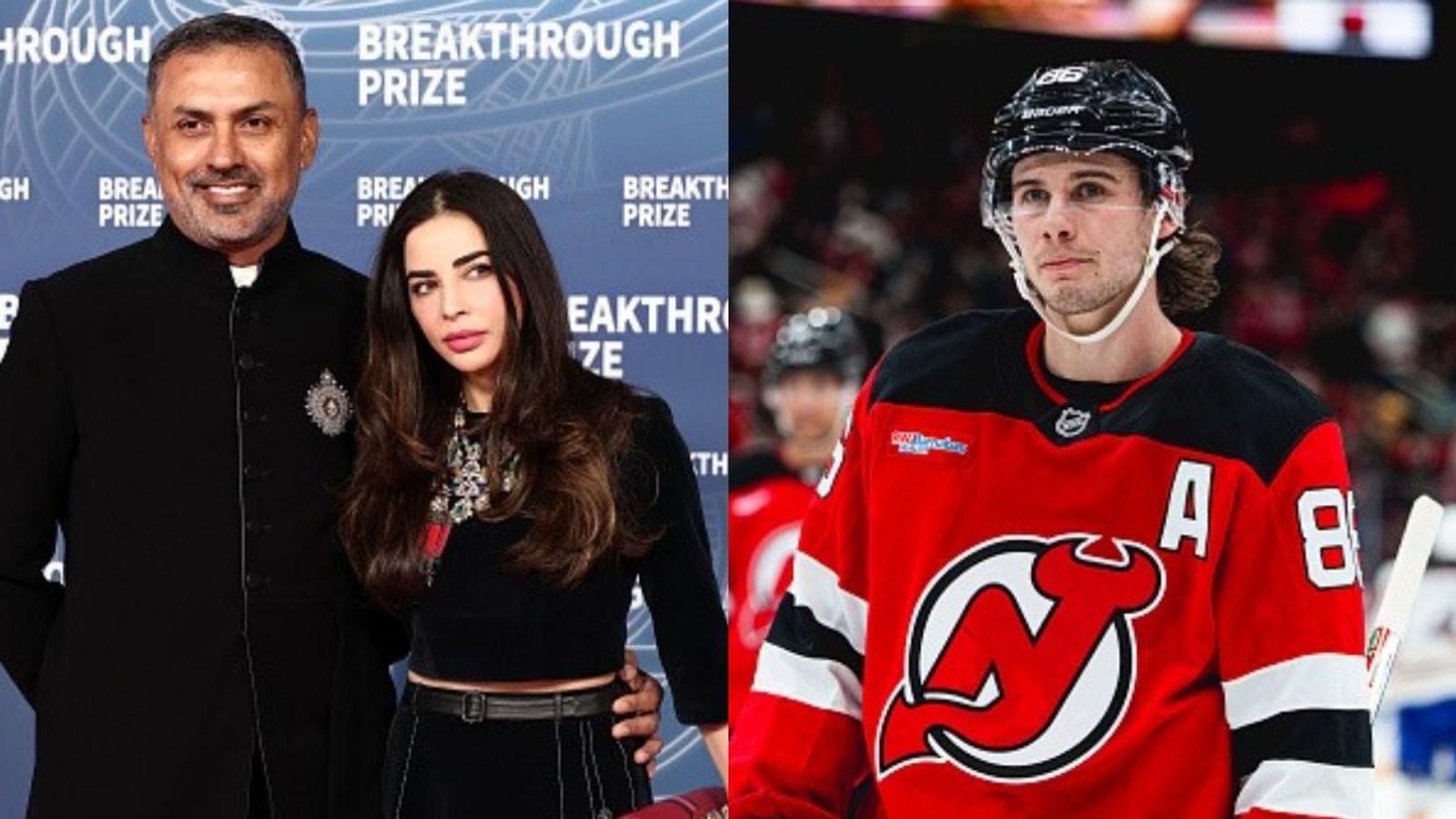 US hockey star Jack Hughes forced to clarify he is not marrying billionaire heiress Ayesha Arora; what happened? Ayesha and Nikesh Arora, Jack Hughes in the frame (Images via Getty)