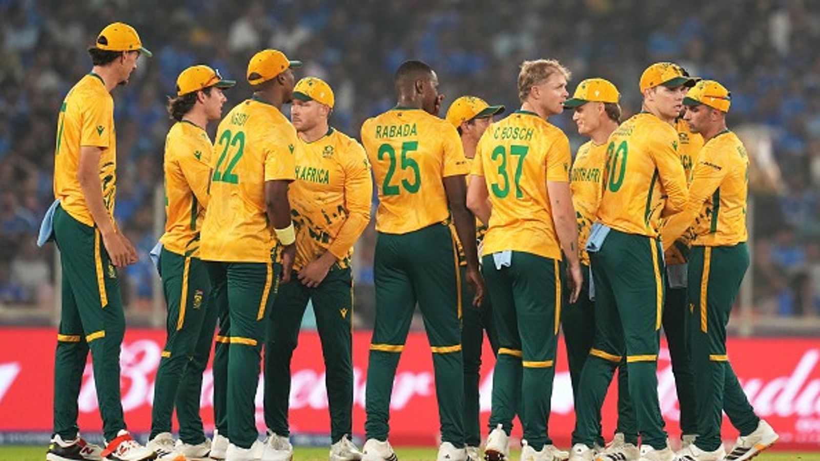 How SA players' family members bypass Middle East Airspace to reach India ahead of T20 World Cup semis? South African players celebrate with each other in this frame. (Getty)