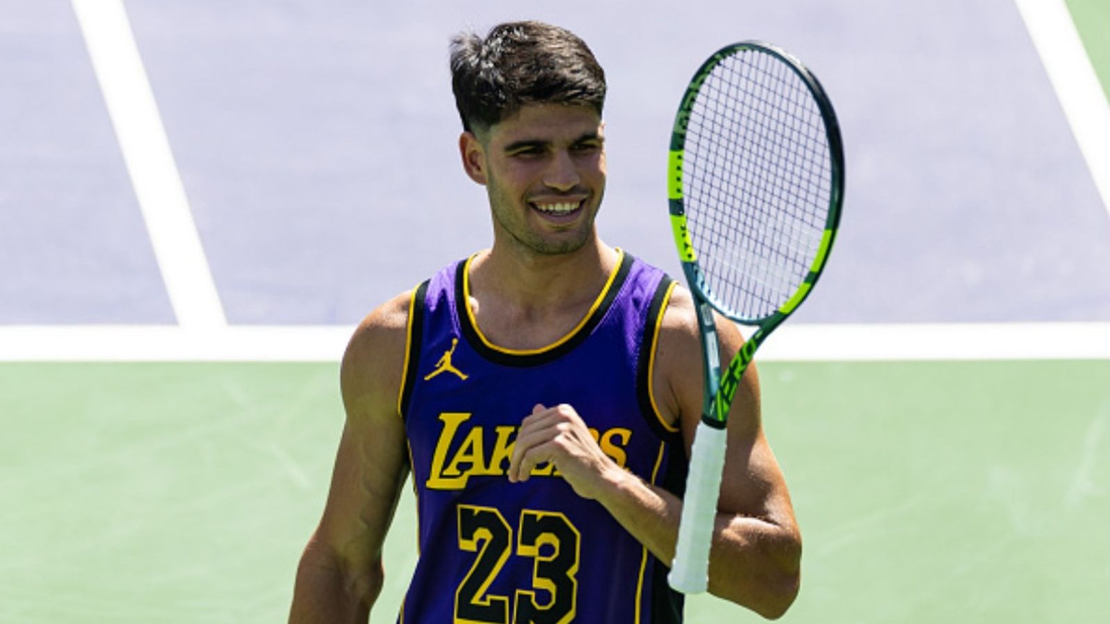 Watch: Carlos Alcaraz stuns in LeBron James Jersey ahead of Indian Wells Masters opener Carlos Alcaraz in the frame (Image via Getty)