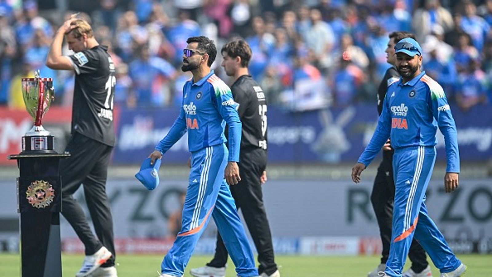 New Zealand want more of Kohli & Rohit, request BCCI for extended ODI series India's Virat Kohli (L) and Rohit Sharma (R) arrive walk into the field with New Zealand players in this frame. (Getty)