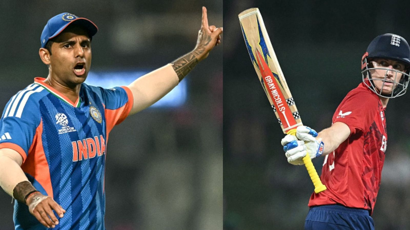 DECODED: What will happen if India vs England T20 World Cup semifinal gets washed out? India's Suryakumar Yadav (L) and England's Harry Brook in frame. (Getty)