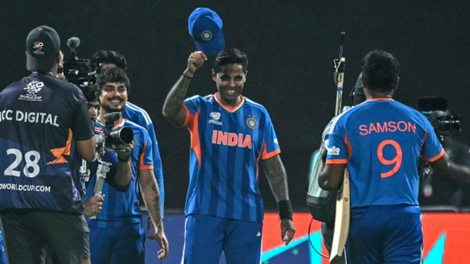 'Surya is like a son to me': Samson's father slams trolls for mocking captain's press conference comments India's captain Suryakumar Yadav (C) greets his teammate Sanju Samson (R) after their team's win in the 2026 ICC Men's T20 Cricket World Cup Super 8 match against West Indies at the Eden Gardens in Kolkata on March 1, 2026.
